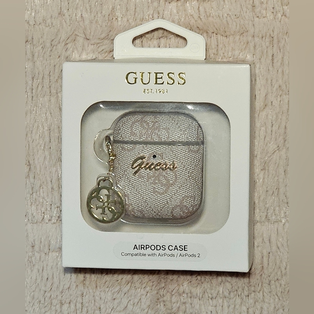 Guess Airpods Case Compatible With Airpods/Airpods 2 leather beige/gold details